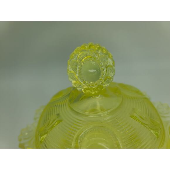 Antique Greentown Indiana Tumbler Dewey Vaseline Glass Small Butter w/ Lid MINT - Picture 5 of 9